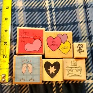 Wood Stamp Bundle 6 stamps hearts Mother's day birthday hand stamped